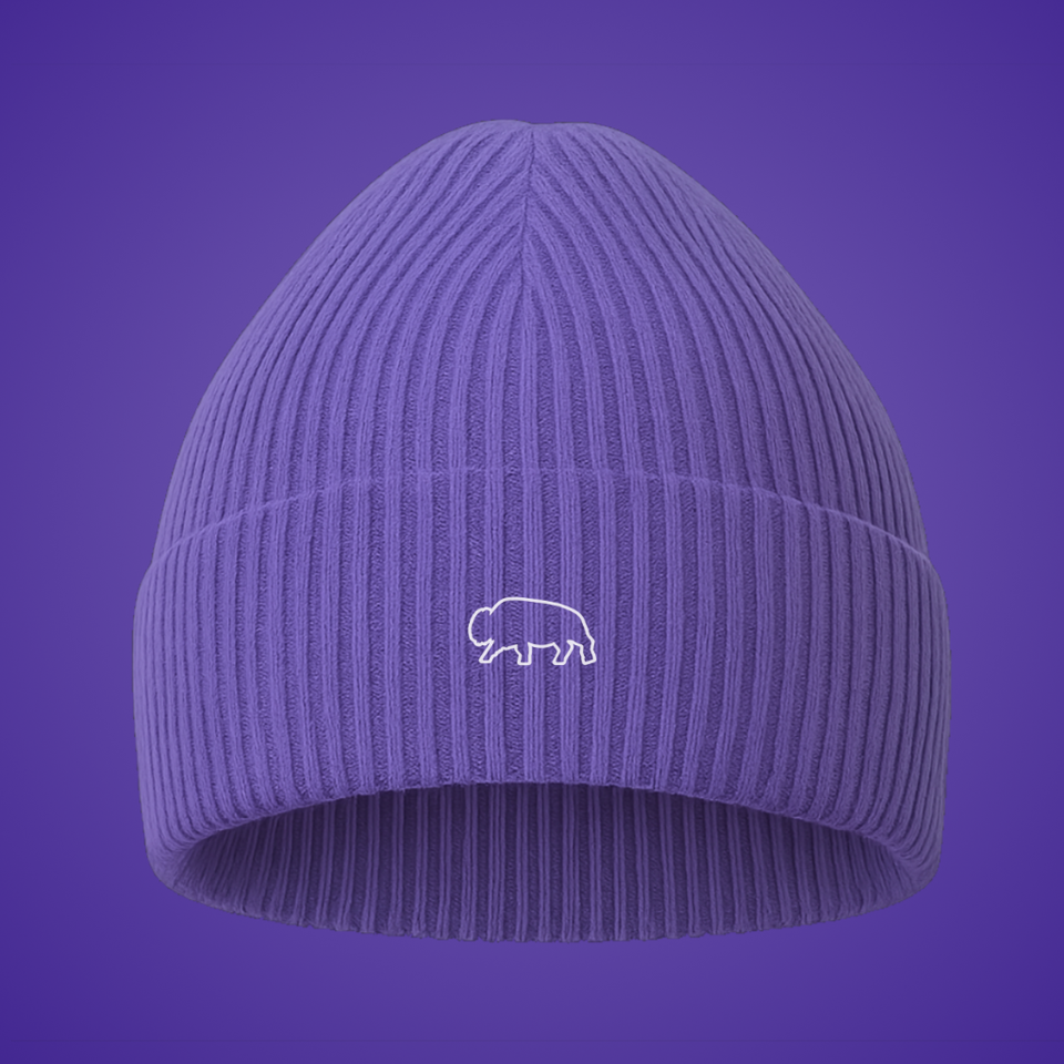 Purple Breitung beanie with a white logo on a purple background