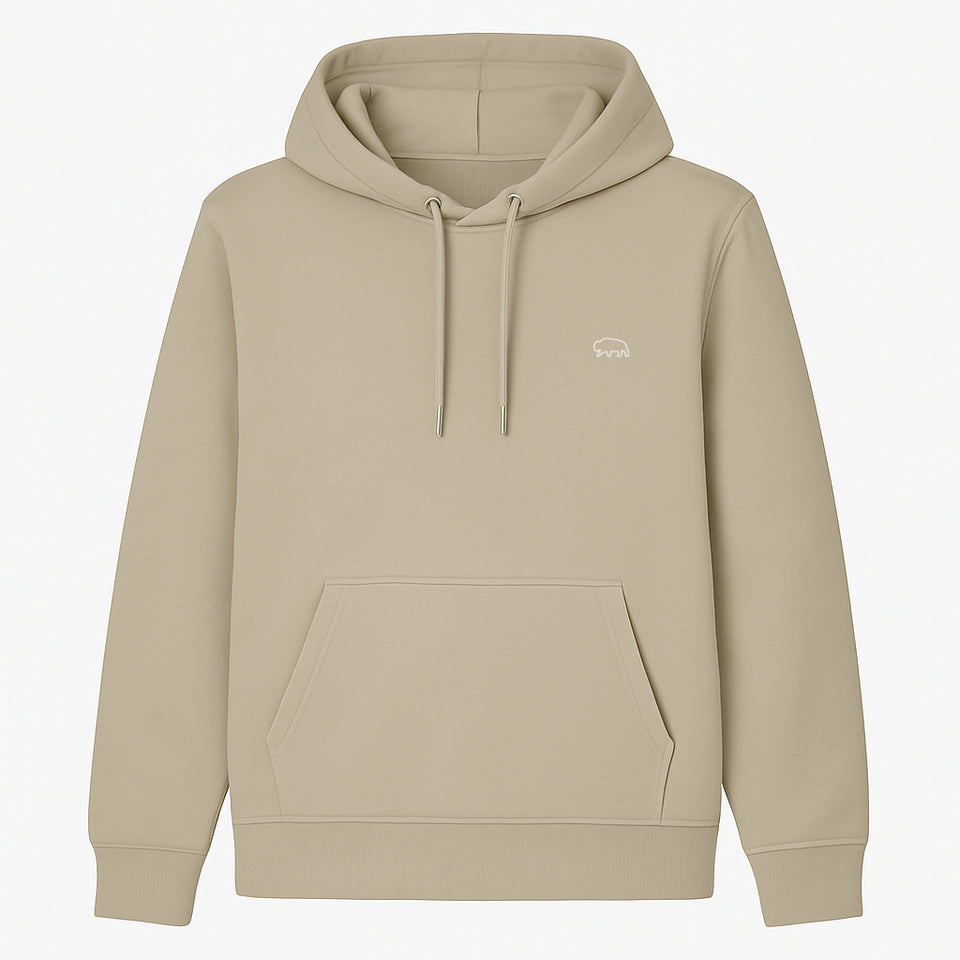 Beige Breitung hoodie with a logo on the chest against a white background